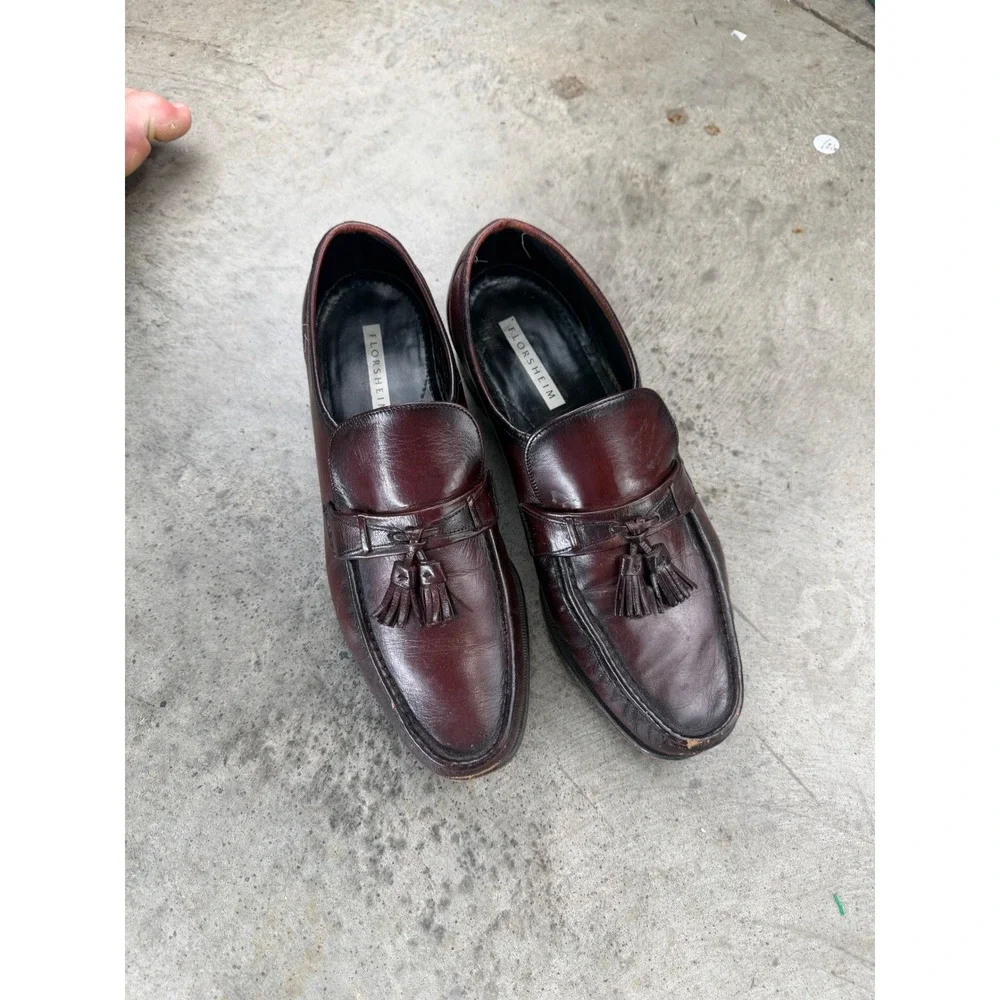 Vintage Florsheim Mens Burgundy Leather Tassel Kiltie Loafers Polished 11.5 D